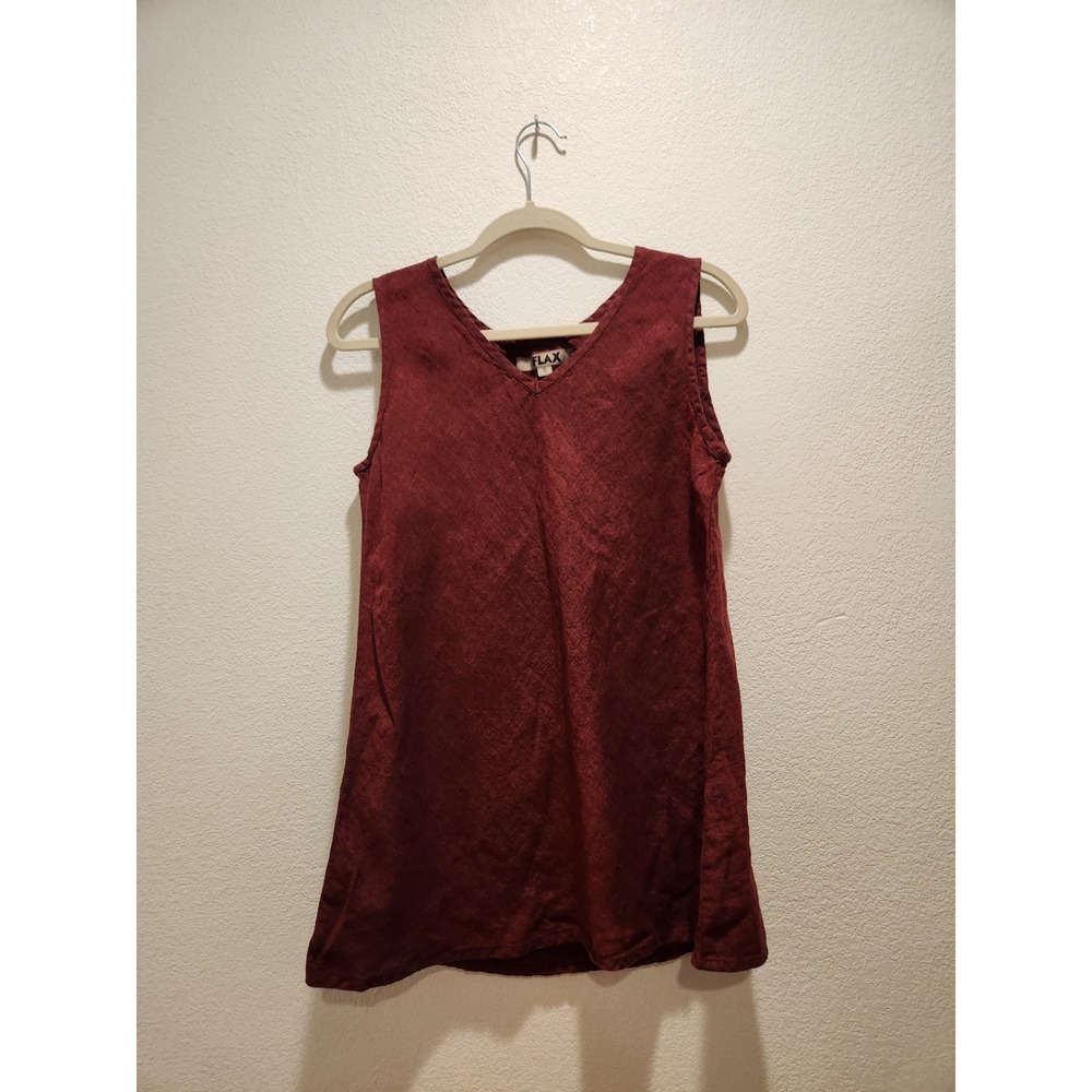 NWOT‎ FLAX 100% Linen Sleeveless V Neck Tunic Top Burgundy Size S Made Lithuania